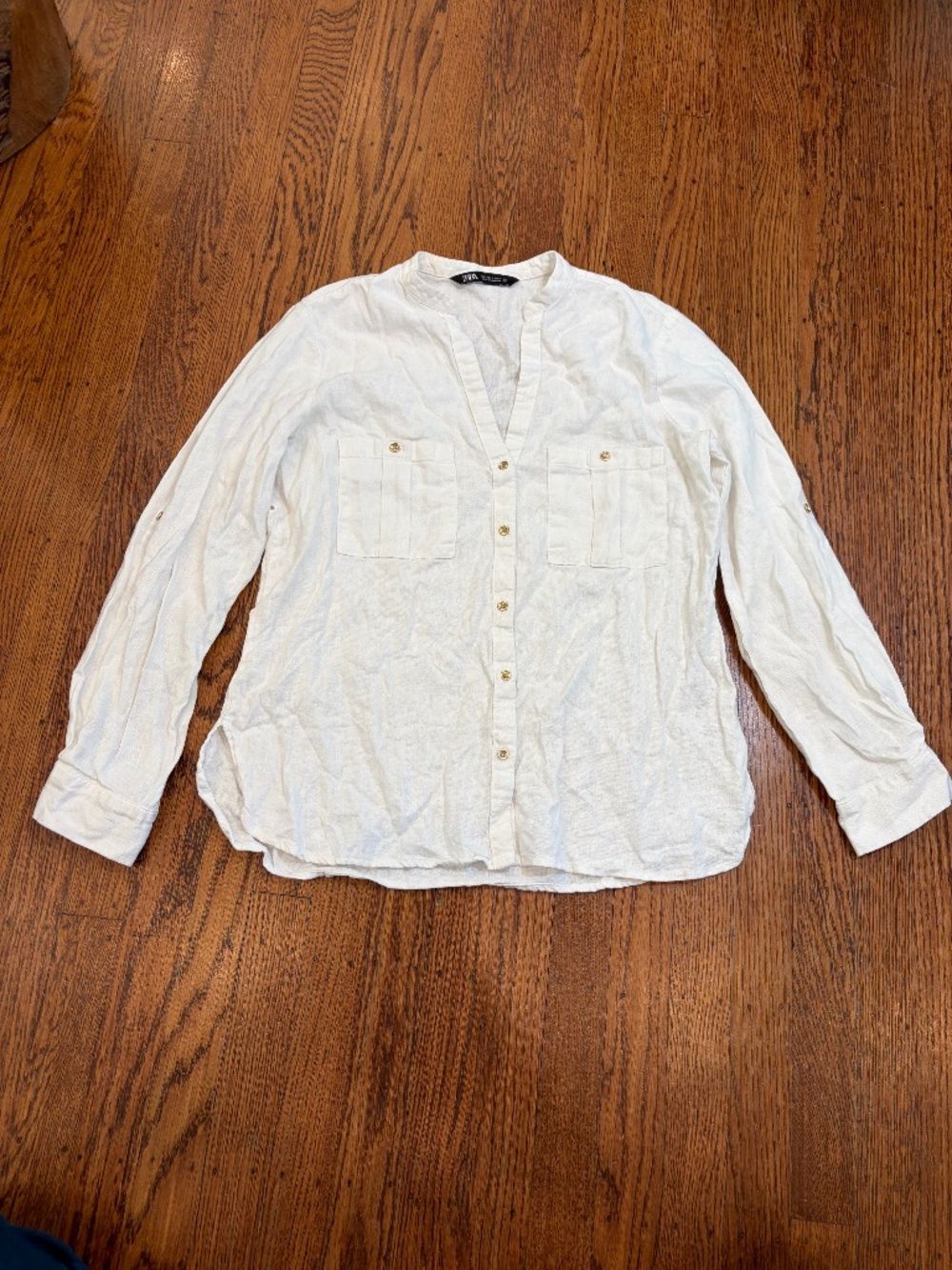 🤍 Zara Linen Blend Oversized Button-Down Shirt | White | Size Small 🤍